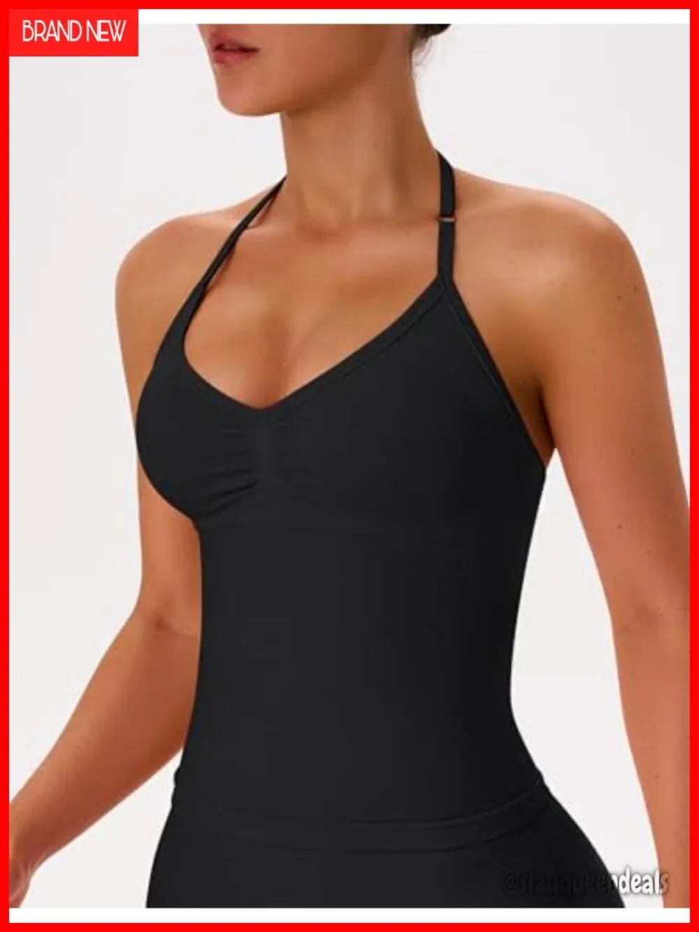 Seamless Halter Workout Tank Top with Built-in Bra & Adjustable Straps